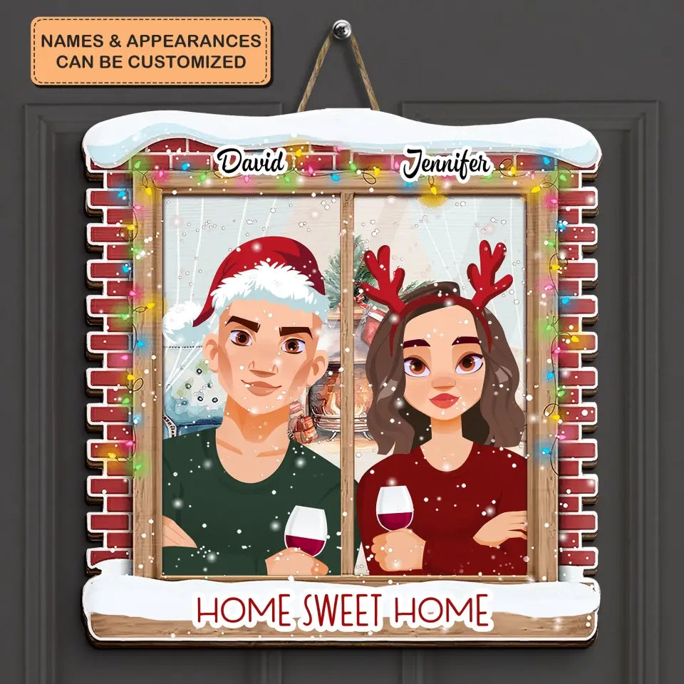 Home Sweet Home - Personalized Custom Door Sign - Christmas Gift For Couple, Wife, Husband