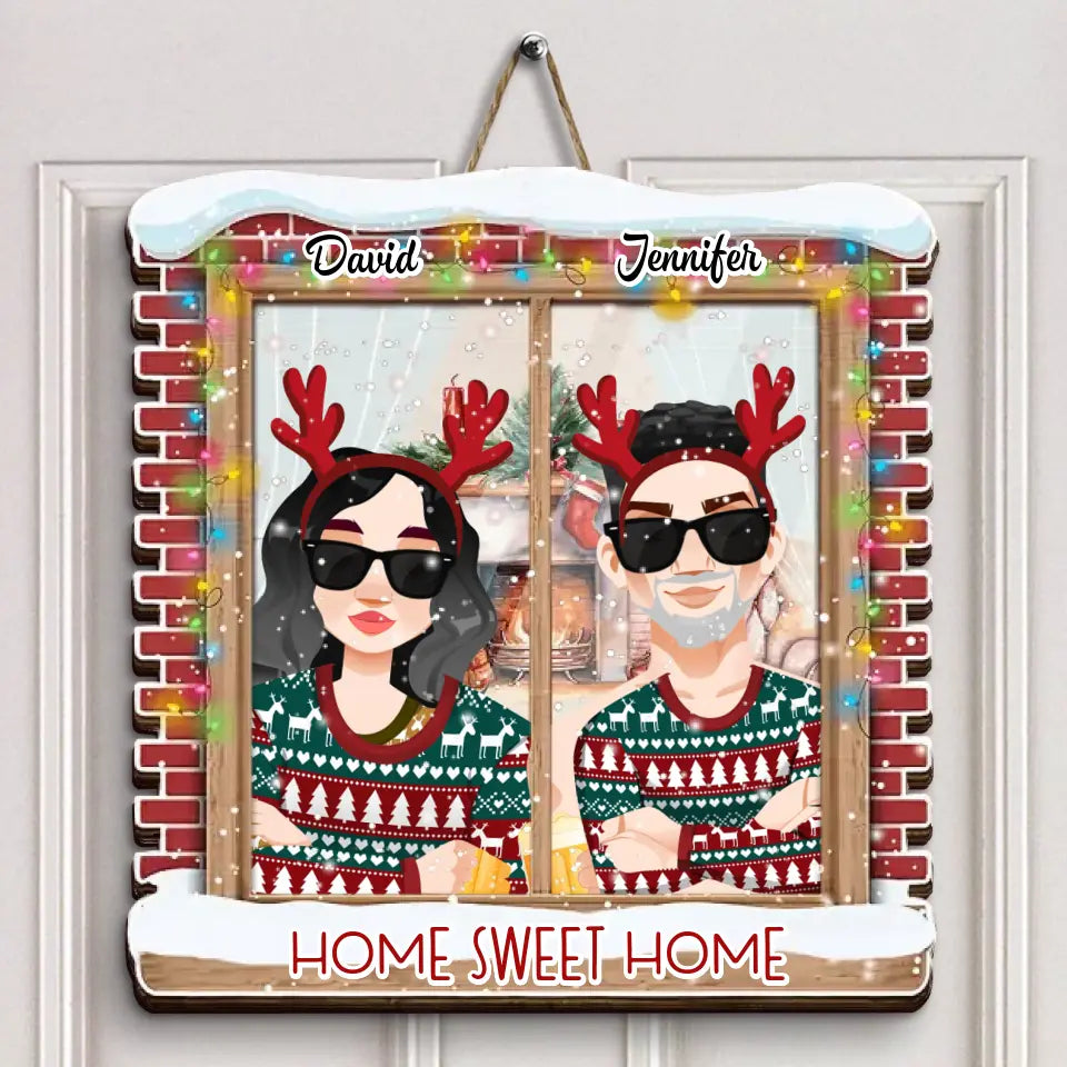 Home Sweet Home - Personalized Custom Door Sign - Christmas Gift For Couple, Wife, Husband