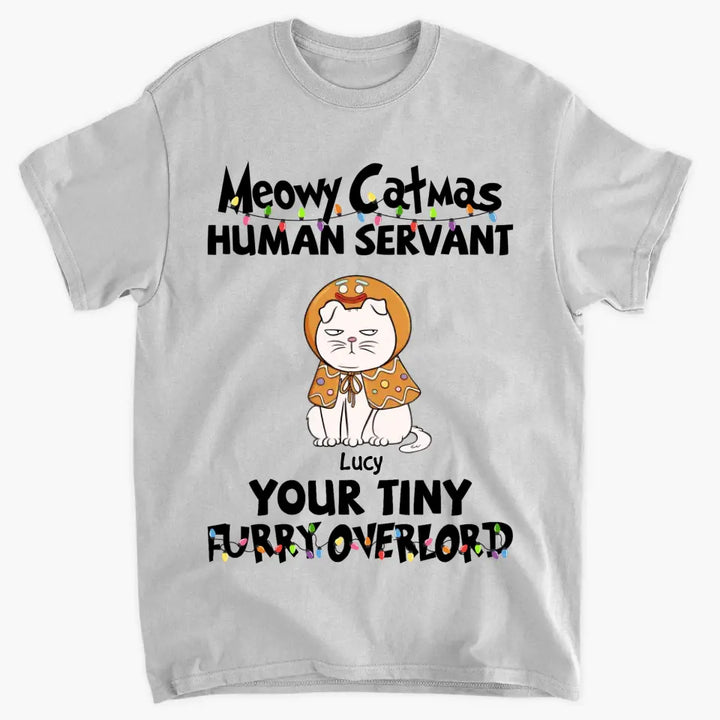 Merry Christmas Your Tiny Furryoverlords - Personalized Custom T-shirt - Christmas Gift For Cat Mom, Cat Dad, Cat Lover, Cat Owner