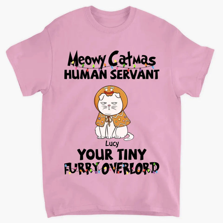 Merry Christmas Your Tiny Furryoverlords - Personalized Custom T-shirt - Christmas Gift For Cat Mom, Cat Dad, Cat Lover, Cat Owner