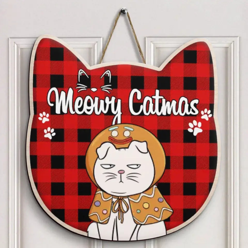 Meowy Catmas - Personalized Christmas Door Sign - Christmas cat Funny - Gift For Cat Mom, Cat Dad, Cat Lover, Cat Owner