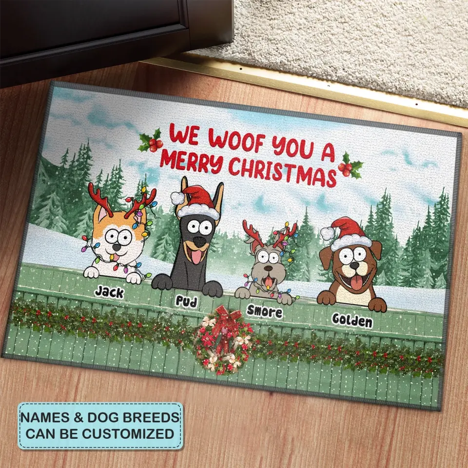 We Woof You A Merry Christmas - Personalized Custom Doormat - Christmas Gift For Dog Mom, Dog Dad, Dog Lover, Dog Owner