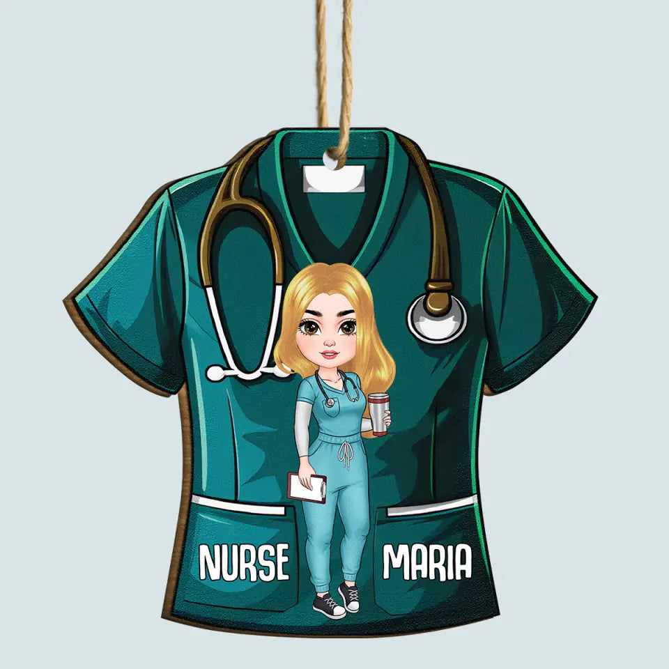 Nurse Scrubs - Personalized Custom Wood Ornament - Nurse's Day, Appreciation, Christmas Gift For Nurse