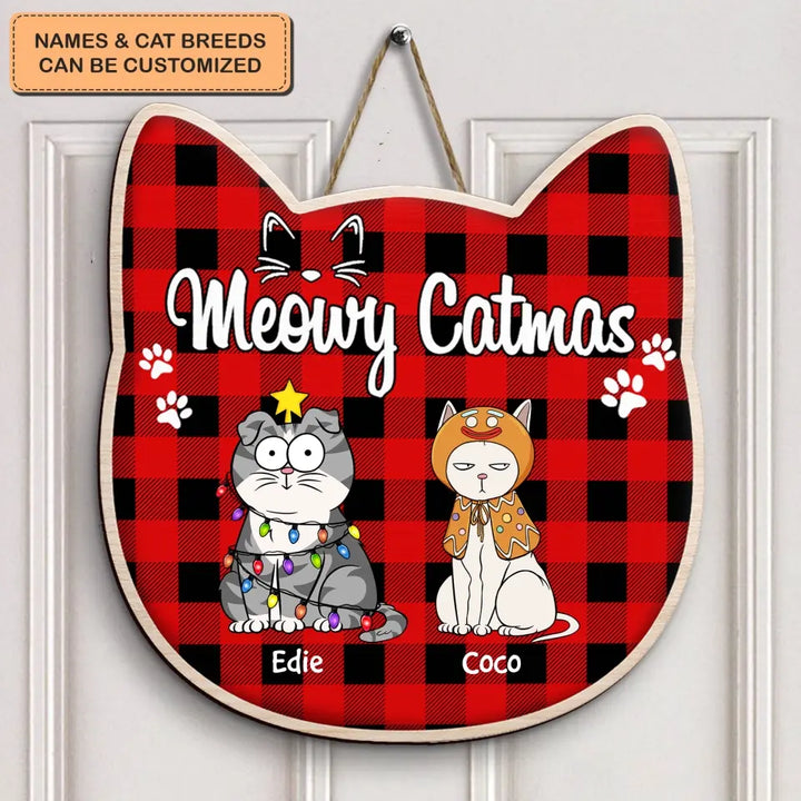 Meowy Catmas - Personalized Christmas Door Sign - Christmas Cat Funny - Gift For Cat Mom, Cat Dad, Cat Lover, Cat Owner