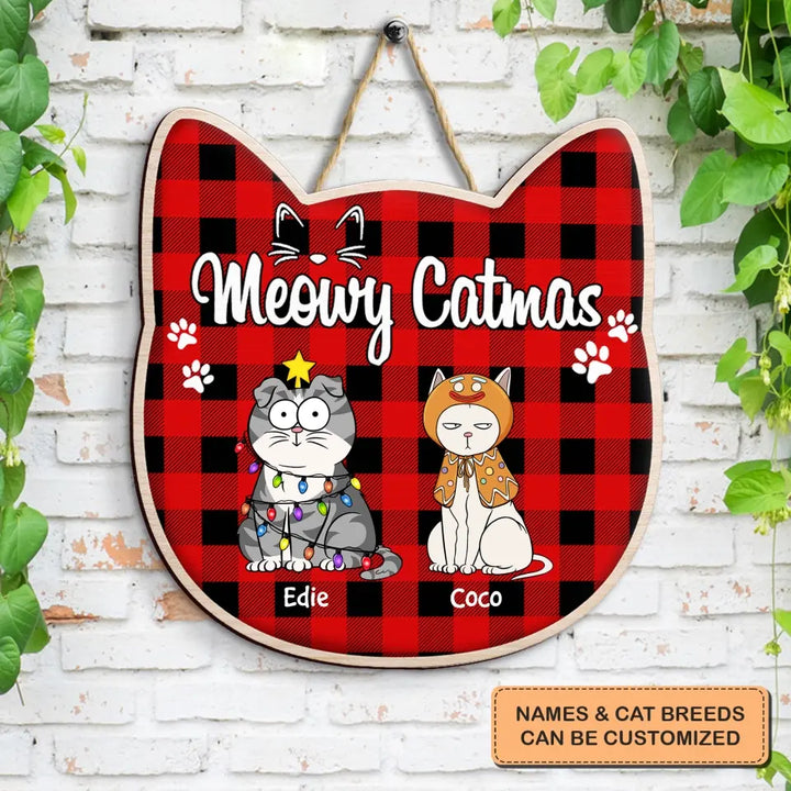 Meowy Catmas - Personalized Christmas Door Sign - Christmas Cat Funny - Gift For Cat Mom, Cat Dad, Cat Lover, Cat Owner