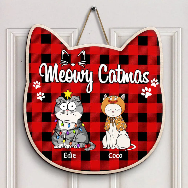 Meowy Catmas - Personalized Christmas Door Sign - Christmas Cat Funny - Gift For Cat Mom, Cat Dad, Cat Lover, Cat Owner