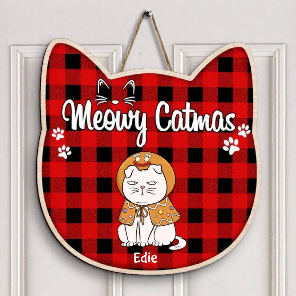 Meowy Catmas - Personalized Christmas Door Sign - Christmas Cat Funny - Gift For Cat Mom, Cat Dad, Cat Lover, Cat Owner