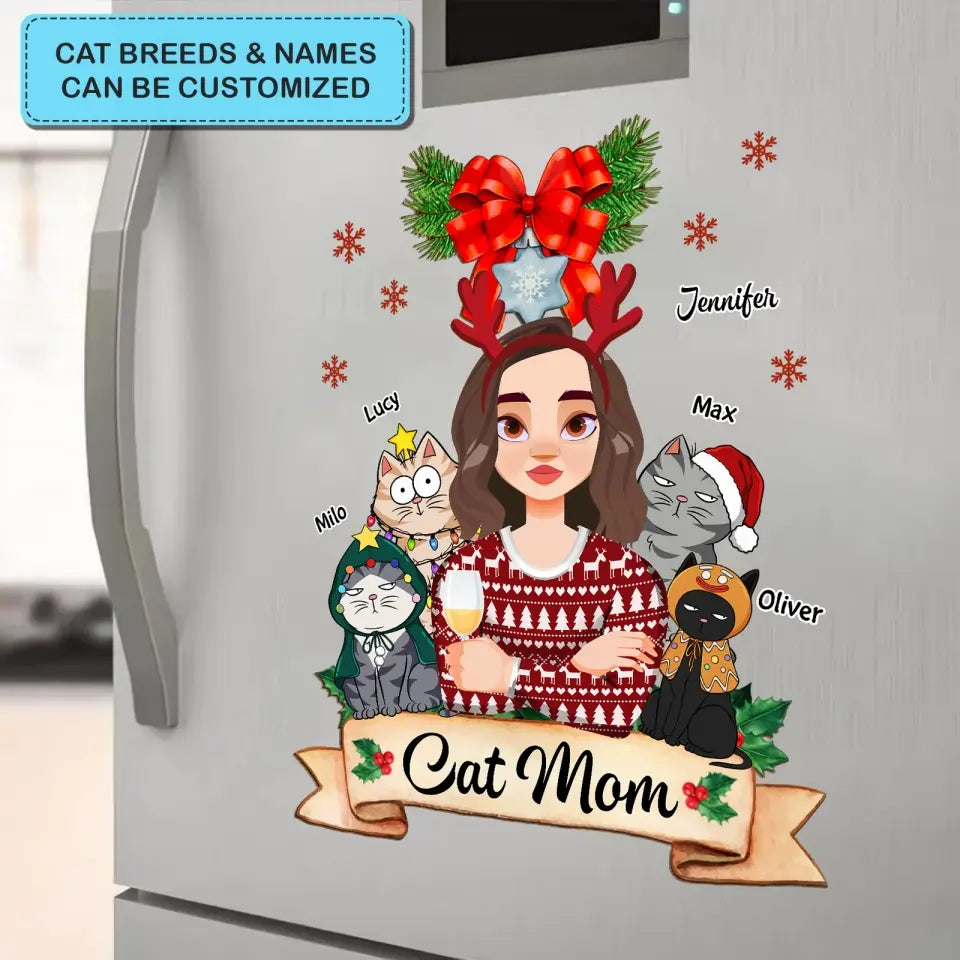 Cat Mom Christmas - Personalized Custom Decal - Christmas Gift For Cat Mom, Cat Lover, Cat Owner
