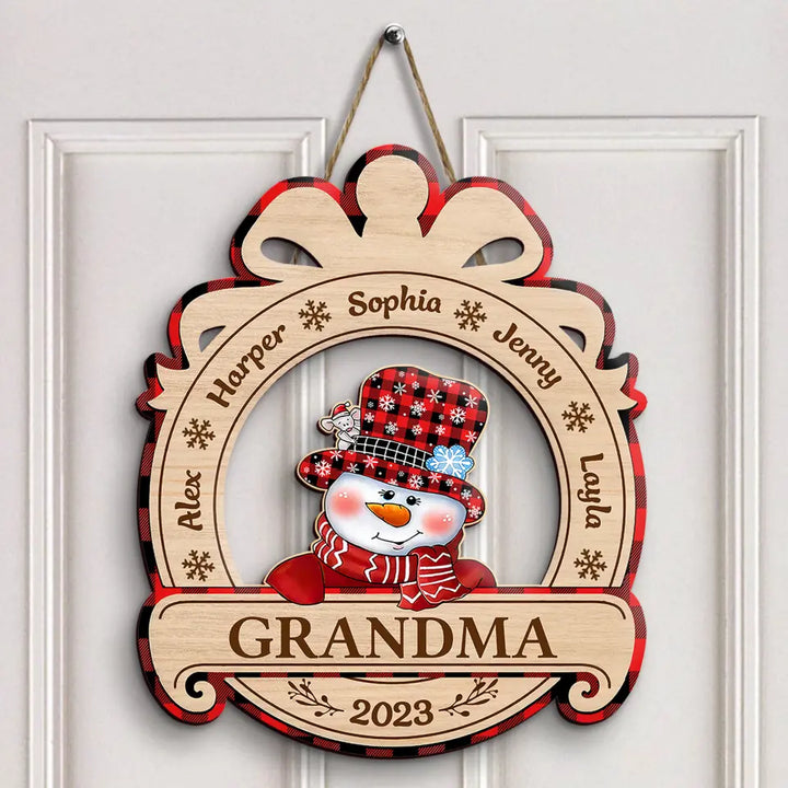 Snowman Grandma Christmas - Personalized Custom Door Sign - Christmas Gift For Grandma