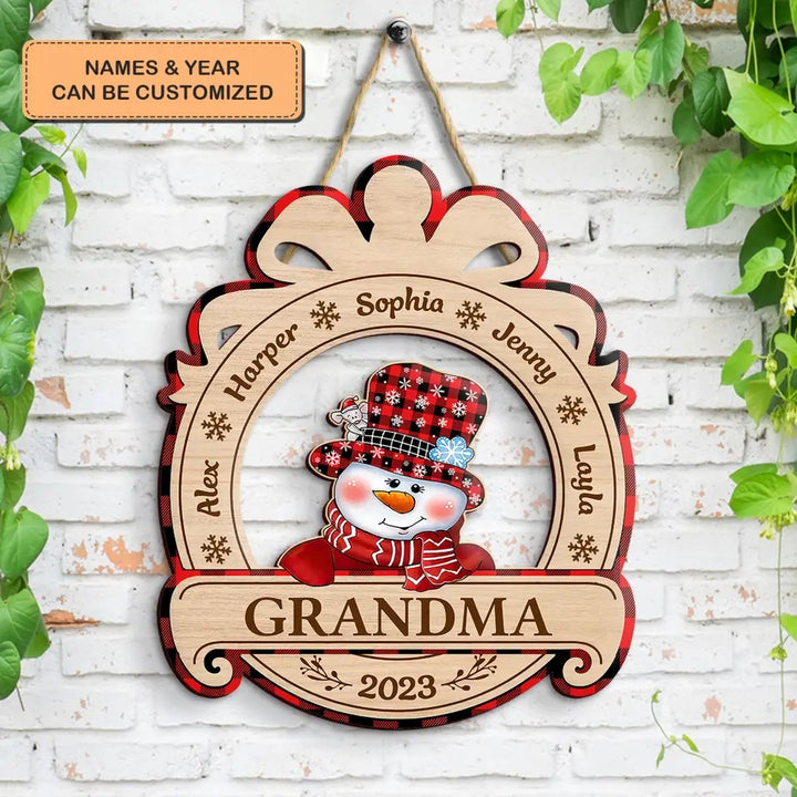 Snowman Grandma Christmas - Personalized Custom Door Sign - Christmas Gift For Grandma