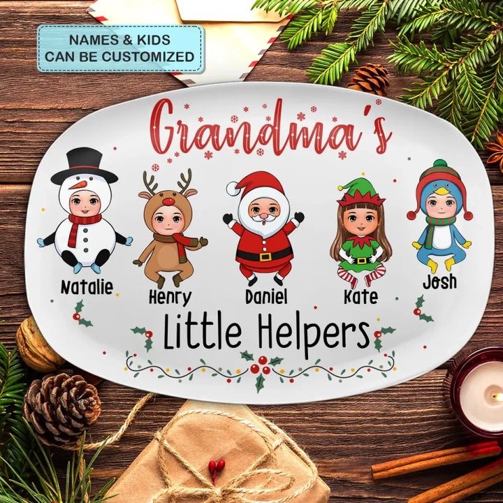 Grandma Little Helpers - Personalized Custom Platter - Christmas Gift For Grandma, Family Members