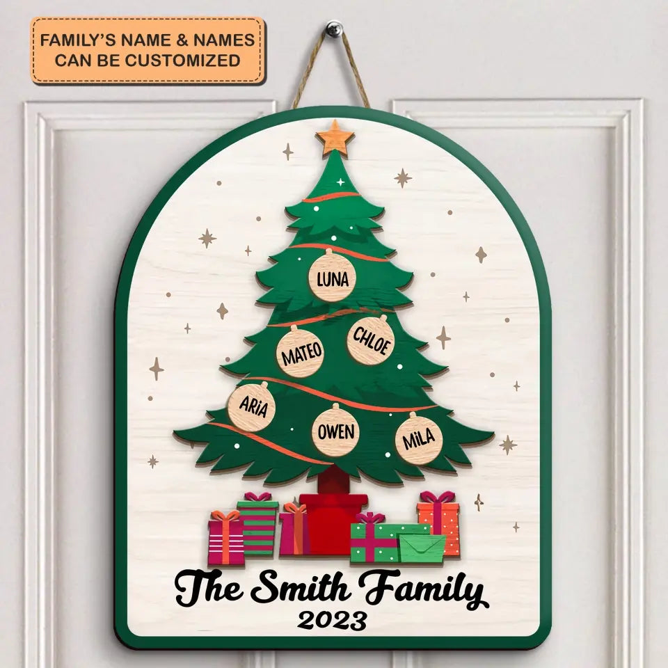 Family Christmas Tree - Personalized Custom Door Sign - Christmas Gift For Family Members