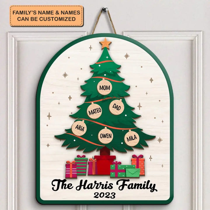 Family Christmas Tree - Personalized Custom Door Sign - Christmas Gift For Family Members