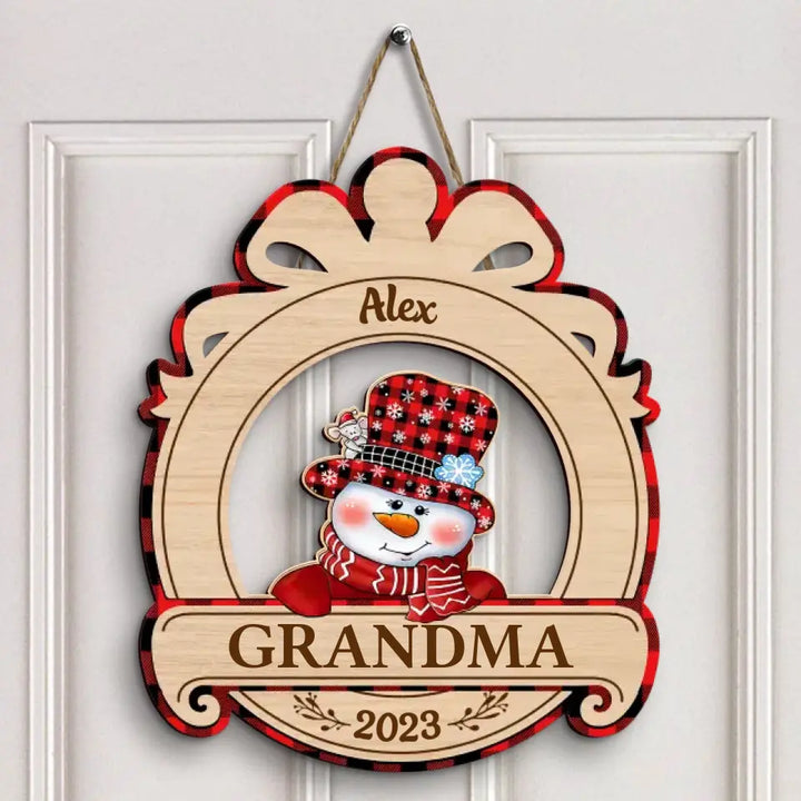 Snowman Grandma Christmas - Personalized Custom Door Sign - Christmas Gift For Grandma