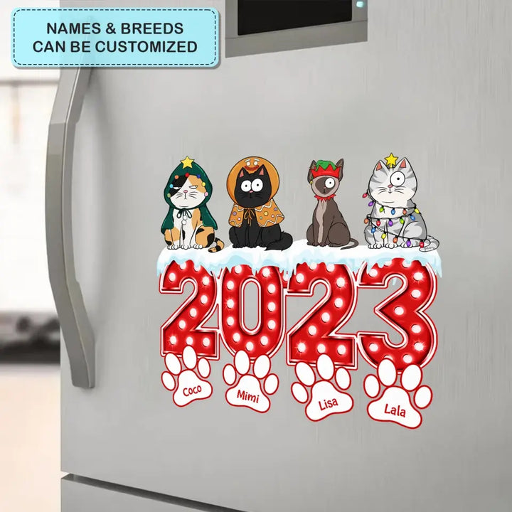 Cute Christmas Cats Sitting On 2023 - Personalized Custom Decal - Christmas Gift For Cat Mom, Cat Dad, Cat Lover, Cat Owner