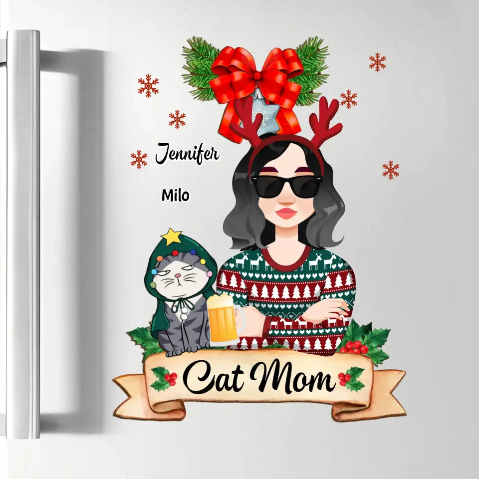 Cat Mom Christmas - Personalized Custom Decal - Christmas Gift For Cat Mom, Cat Lover, Cat Owner