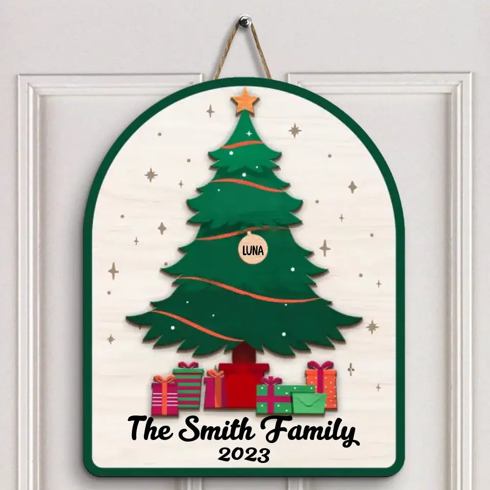 Family Christmas Tree - Personalized Custom Door Sign - Christmas Gift For Family Members