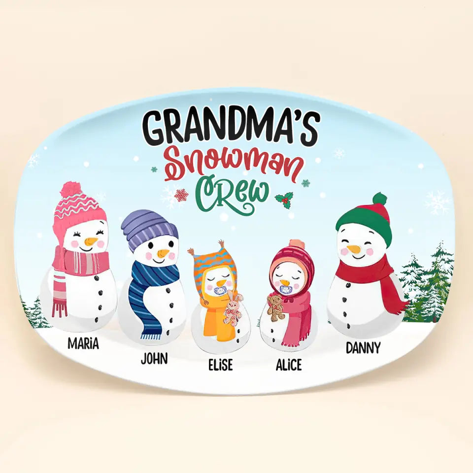 Grandma Snowman Crew - Personalized Custom Platter - Christmas Gift For Grandma, Family Members