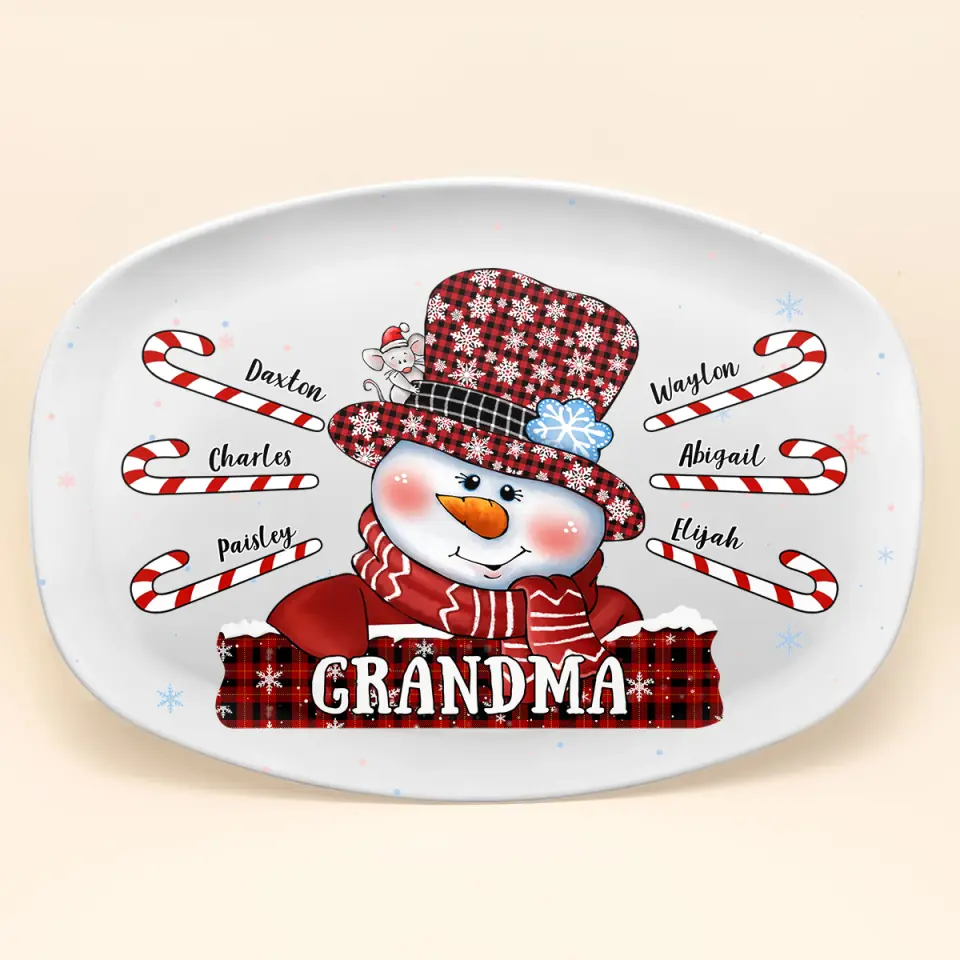 Grandma Snowman Christmas - Personalized Custom Platter - Christmas Gift For Grandma, Mom, Family Members