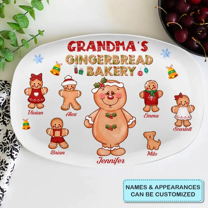 Grandma's Gingerbread Bakery - Personalized Custom Platter - Christmas Gift For Grandma, Family Members