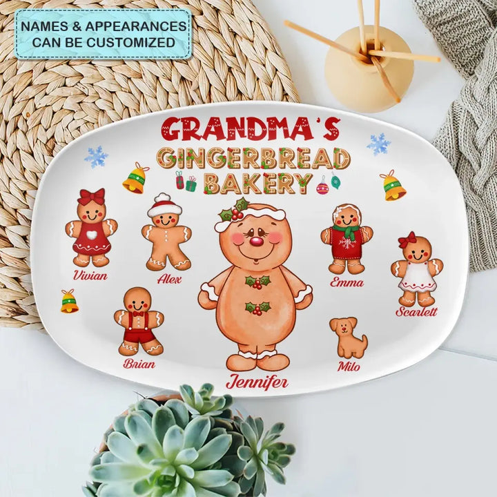 Grandma's Gingerbread Bakery - Personalized Custom Platter - Christmas Gift For Grandma, Family Members