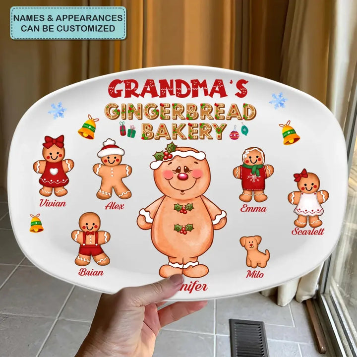 Grandma's Gingerbread Bakery - Personalized Custom Platter - Christmas Gift For Grandma, Family Members