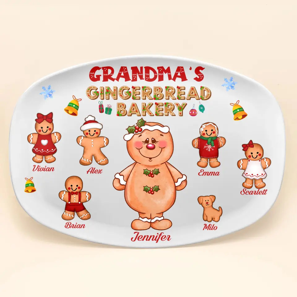 Grandma's Gingerbread Bakery - Personalized Custom Platter - Christmas Gift For Grandma, Family Members