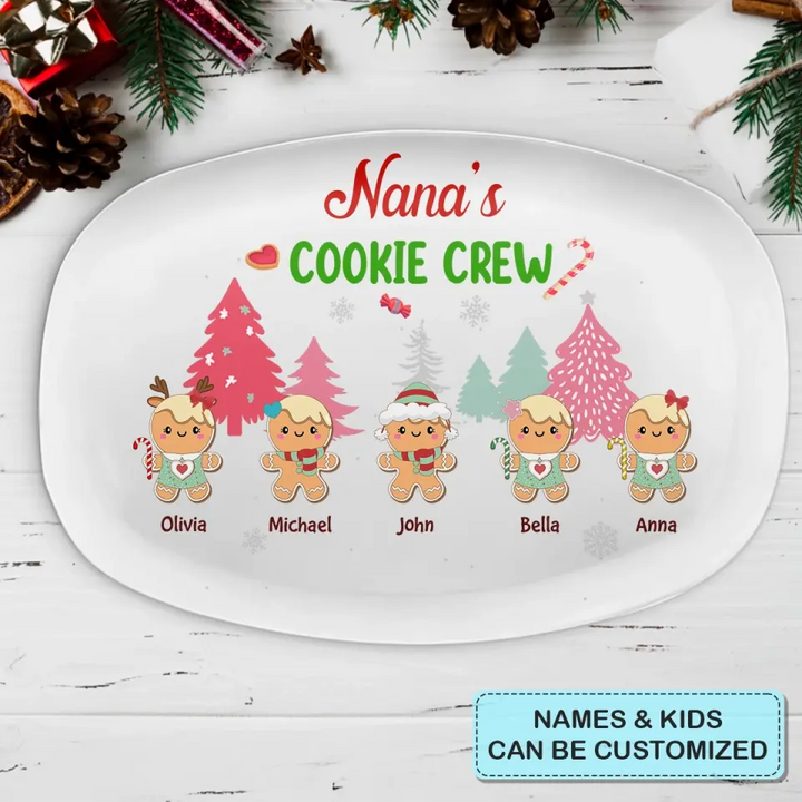 Grandma's Cookie Crew - Personalized Custom Platter - Christmas Gift For Grandma, Mom, Family Members
