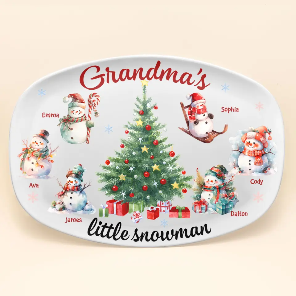 Grandma's Little Snowman - Personalized Custom Platter - Christmas Gift For Grandma, Mom