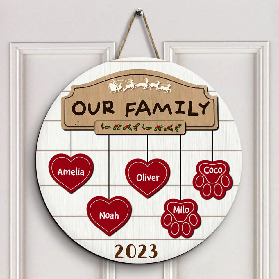 Our Family Christmas 2023 - Personalized Custom Door Sign - Christmas Gift For Mom, Dad, Grandma, Grandpa, Family Members