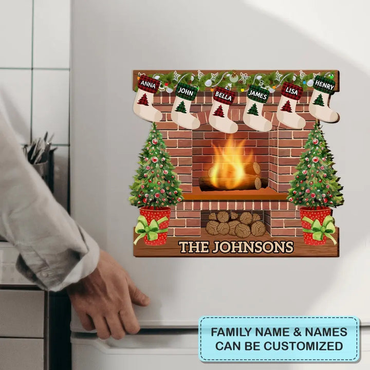 Christmas Fireplace With Family - Personalized Custom Decal - Christmas Gift For Family Members