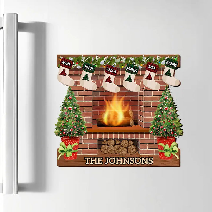Christmas Fireplace With Family - Personalized Custom Decal - Christmas Gift For Family Members