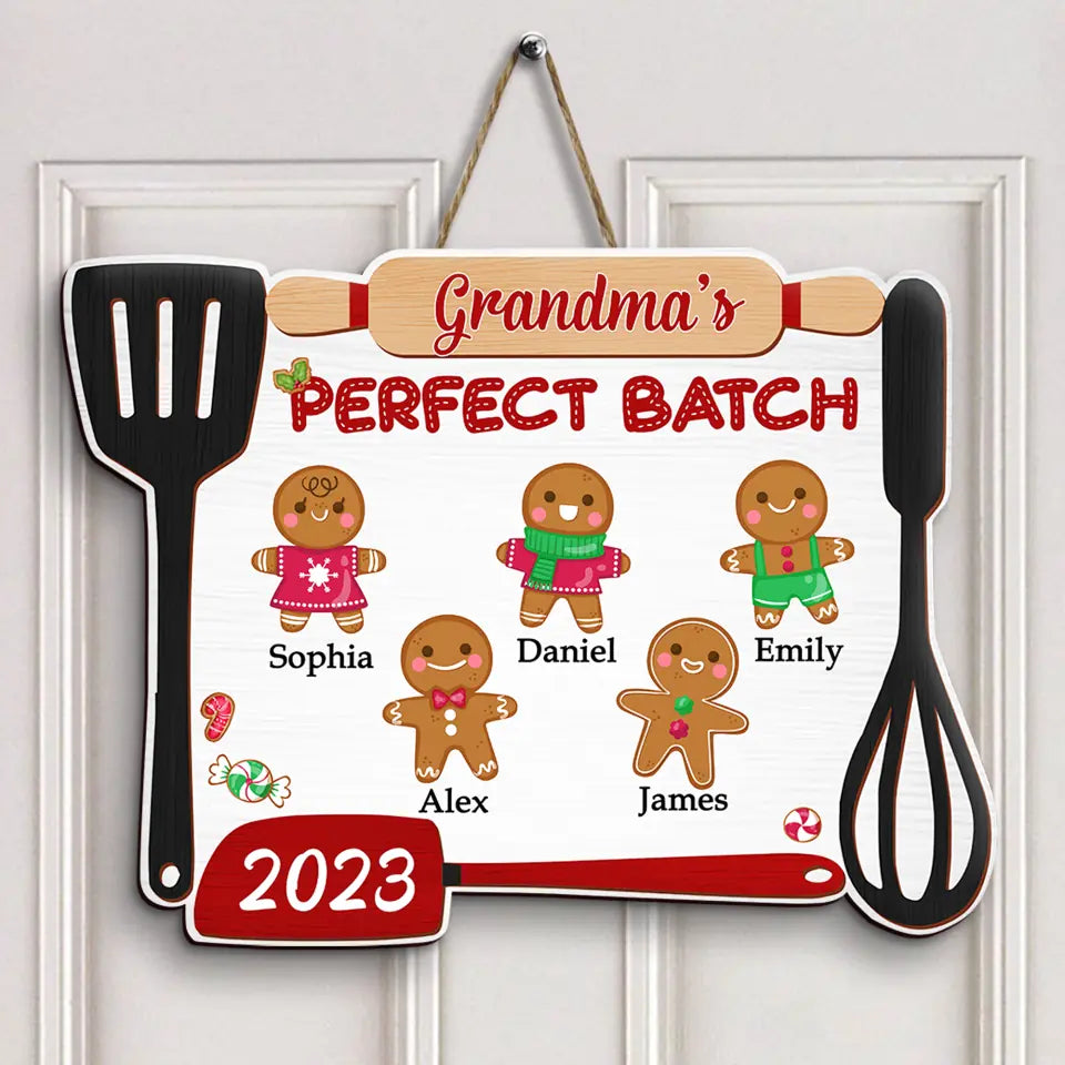 Grandma's Perfect Batch - Personalized Custom Door Sign - Christmas, Mother's Day Gift For Grandma, Mom, Family Members