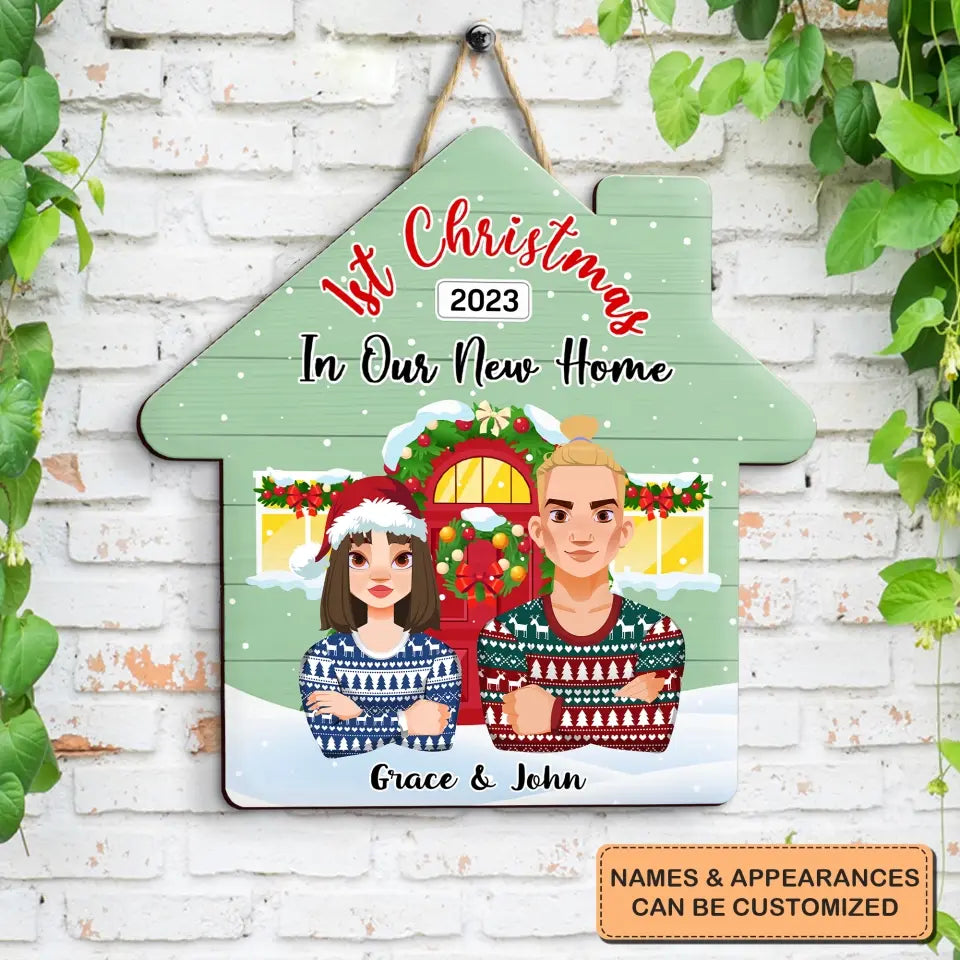 1st Christmas In Our Home - Personalized Custom Doorsign - Christmas Gift For Couple, Wife, Husband