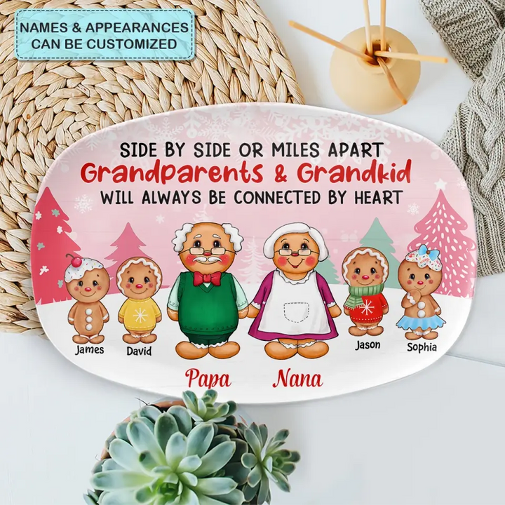 Grandparents And Grandkids Will Always Be Connected By Heart - Personalized Custom Platter - Christmas, Mother's Day, Father's Day Gift For Grandma, Grandpa, Family Members