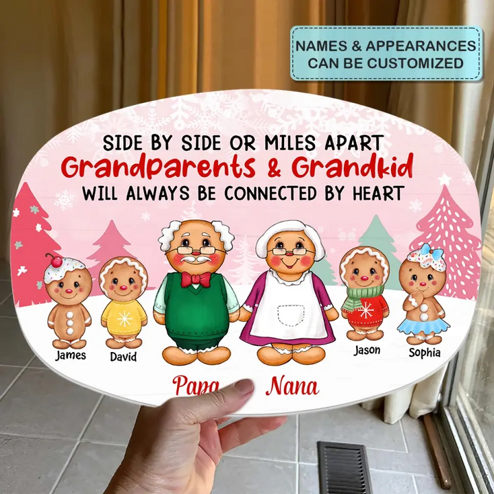 Grandparents And Grandkids Will Always Be Connected By Heart - Personalized Custom Platter - Christmas, Mother's Day, Father's Day Gift For Grandma, Grandpa, Family Members