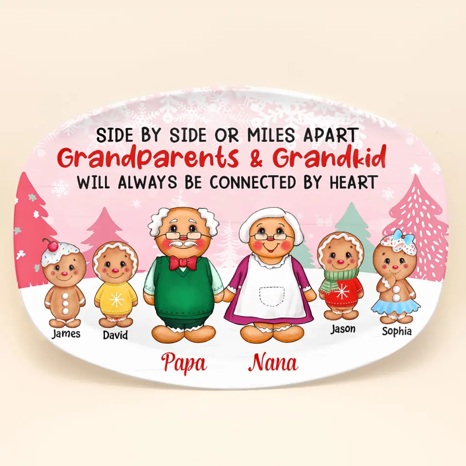 Grandparents And Grandkids Will Always Be Connected By Heart - Personalized Custom Platter - Christmas, Mother's Day, Father's Day Gift For Grandma, Grandpa, Family Members