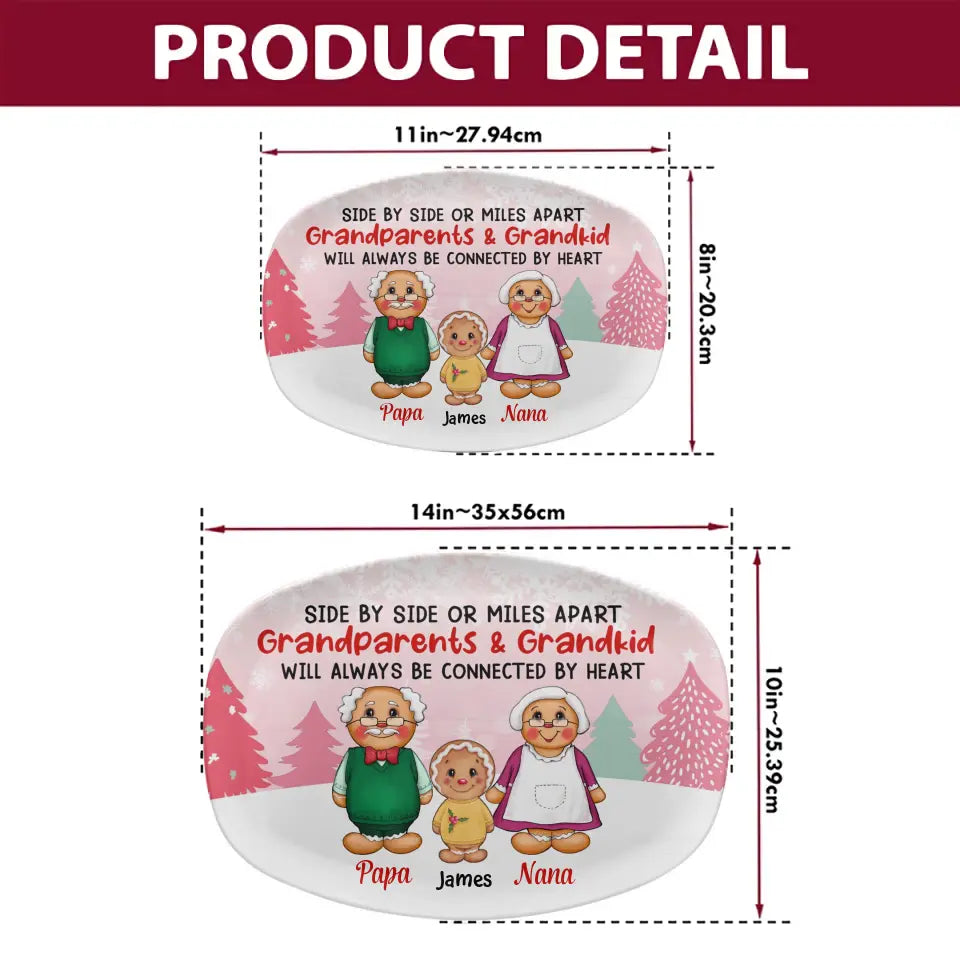 Grandparents And Grandkids Will Always Be Connected By Heart - Personalized Custom Platter - Christmas, Mother's Day, Father's Day Gift For Grandma, Grandpa, Family Members