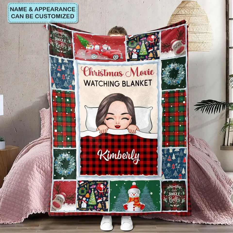 Christmas Movie Watching Blanket - Personalized Custom Blanket - Christmas Gift For Couple, Husband, Wife, Boyfriend, Girlfriend
