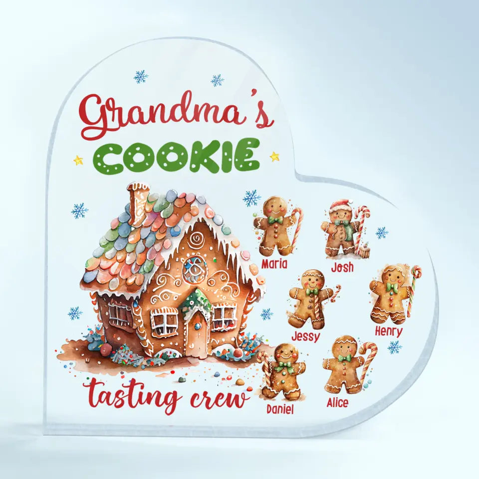 Grandma's Cookie Tasting Crew - Personalized Custom Heart-shaped Acrylic Plaque - Christmas Gift For Grandma, Mom, Family Members