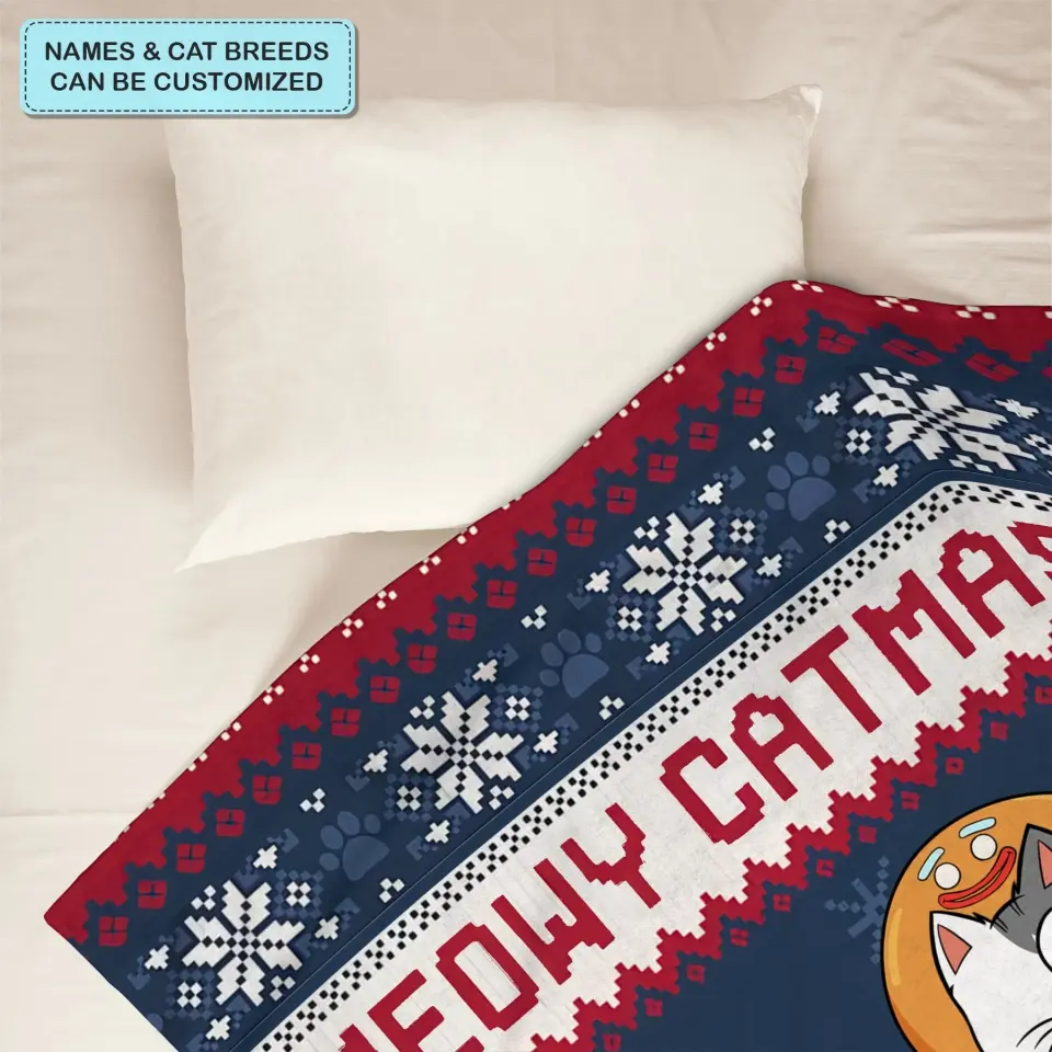 Meowy Catmas - Personalized Custom Blanket - Christmas Gift For Cat Mom, Cat Dad, Cat Lover, Cat Owner