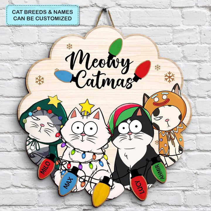 Meowy Catmas - Personalized Custom Door Sign - Chrismast Gift For Cat Mom, Cat Dad, Cat Lover, Cat Owner