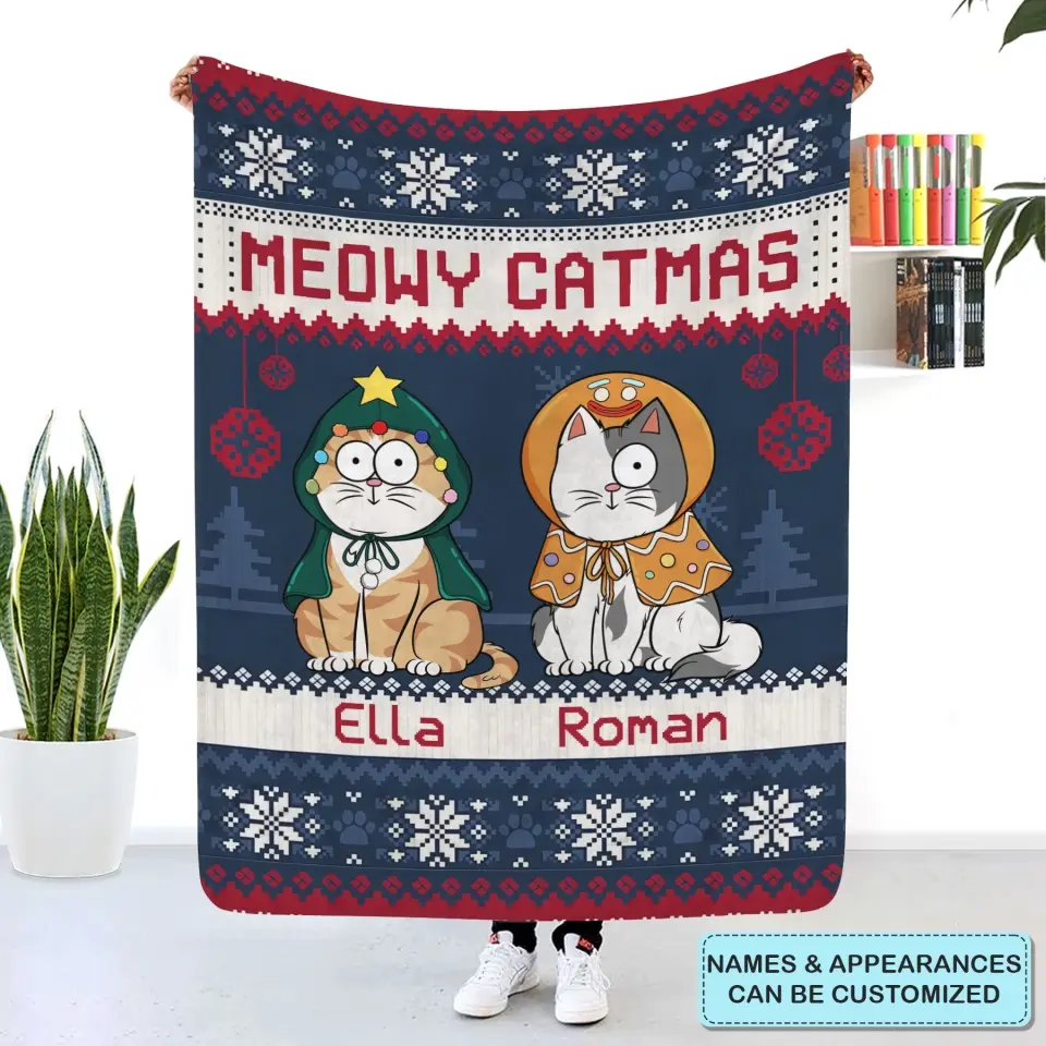 Meowy Catmas - Personalized Custom Blanket - Christmas Gift For Cat Mom, Cat Dad, Cat Lover, Cat Owner