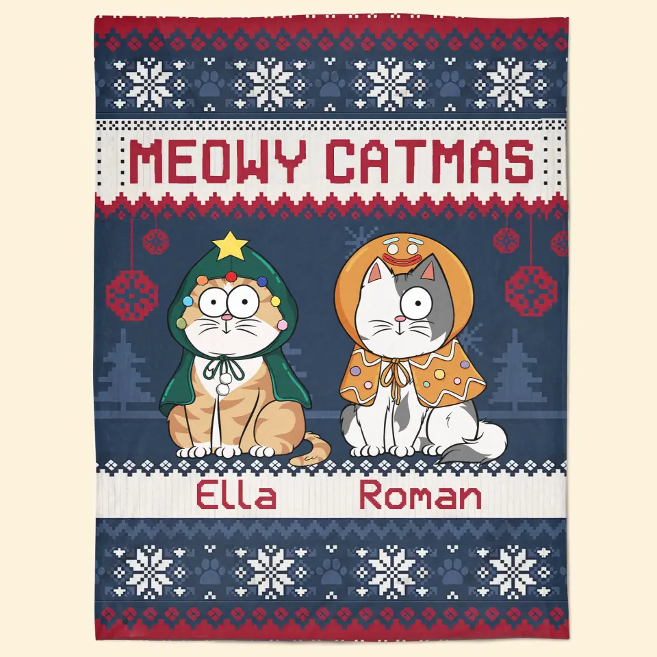 Meowy Catmas - Personalized Custom Blanket - Christmas Gift For Cat Mom, Cat Dad, Cat Lover, Cat Owner