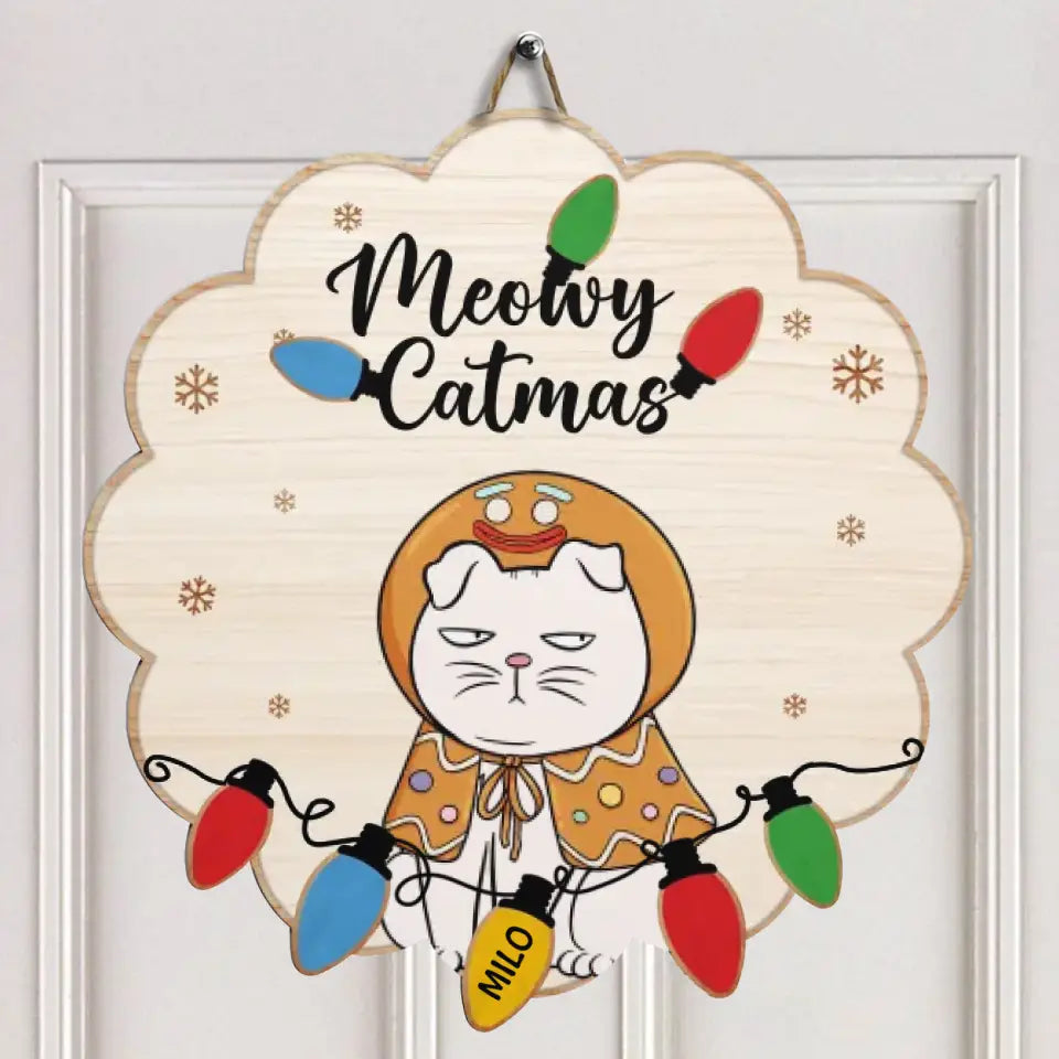 Meowy Catmas - Personalized Custom Door Sign - Chrismast Gift For Cat Mom, Cat Dad, Cat Lover, Cat Owner