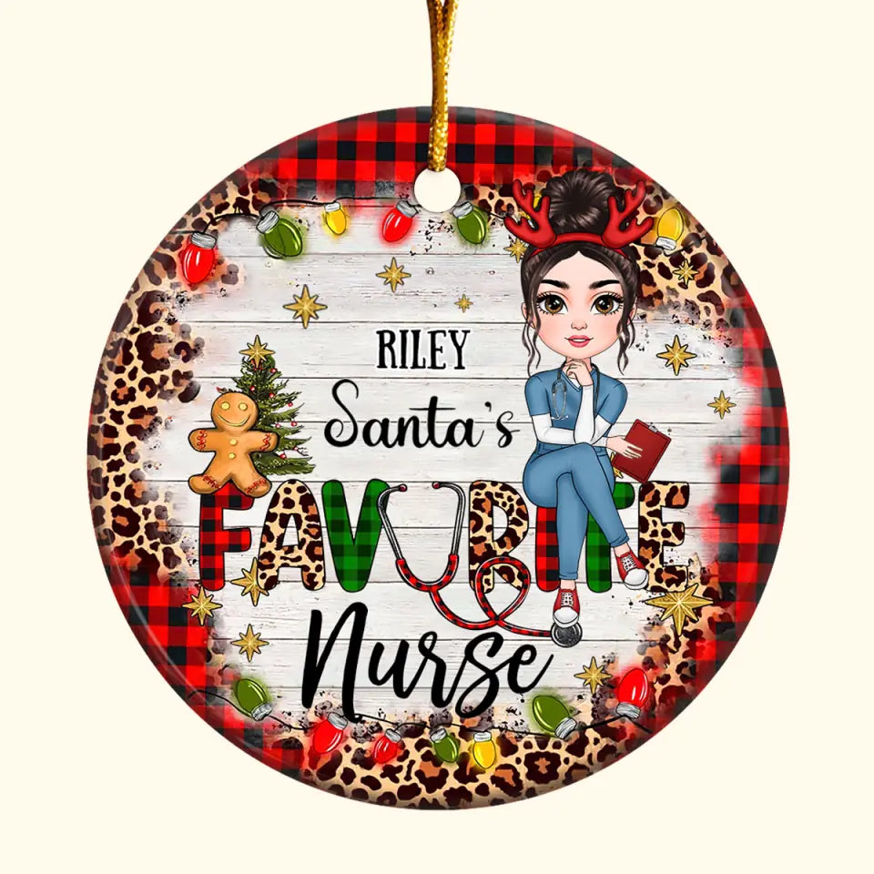 Santa's Favorite Nurse - Personalized Custom Ceramic Ornament - Nurse's Day, Appreciation, Christmas Gift For Nurse