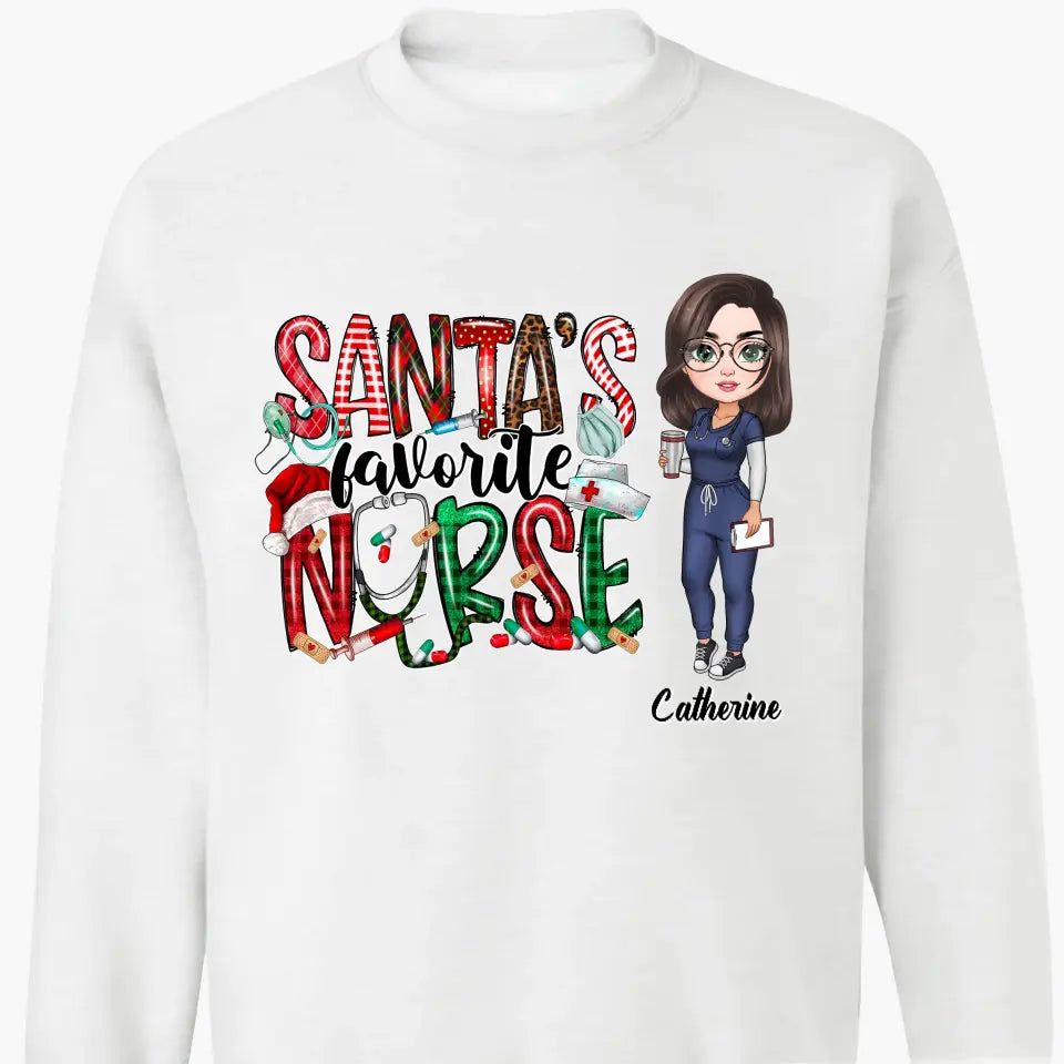 Santa Favourite Nurse - Personalized Custom T-shirt - Nurse's Day, Appreciation, Christmas Gift For Nurse