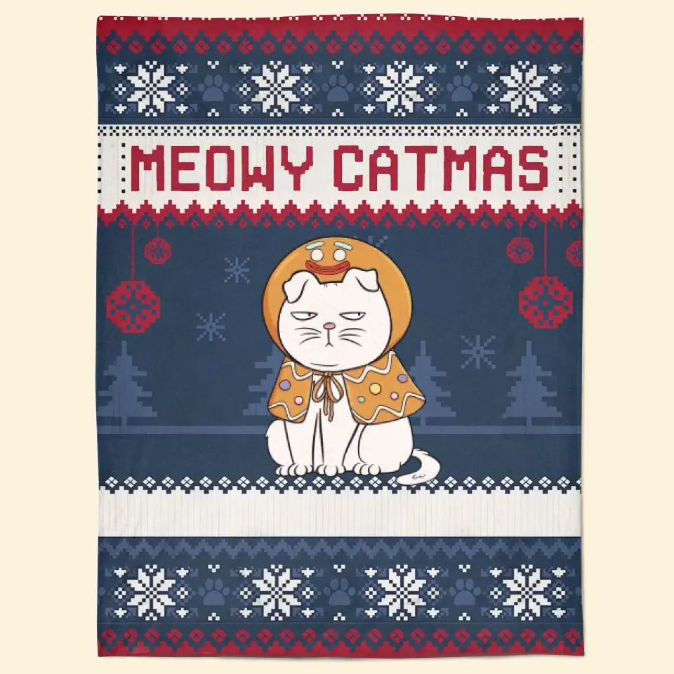 Meowy Catmas - Personalized Custom Blanket - Christmas Gift For Cat Mom, Cat Dad, Cat Lover, Cat Owner