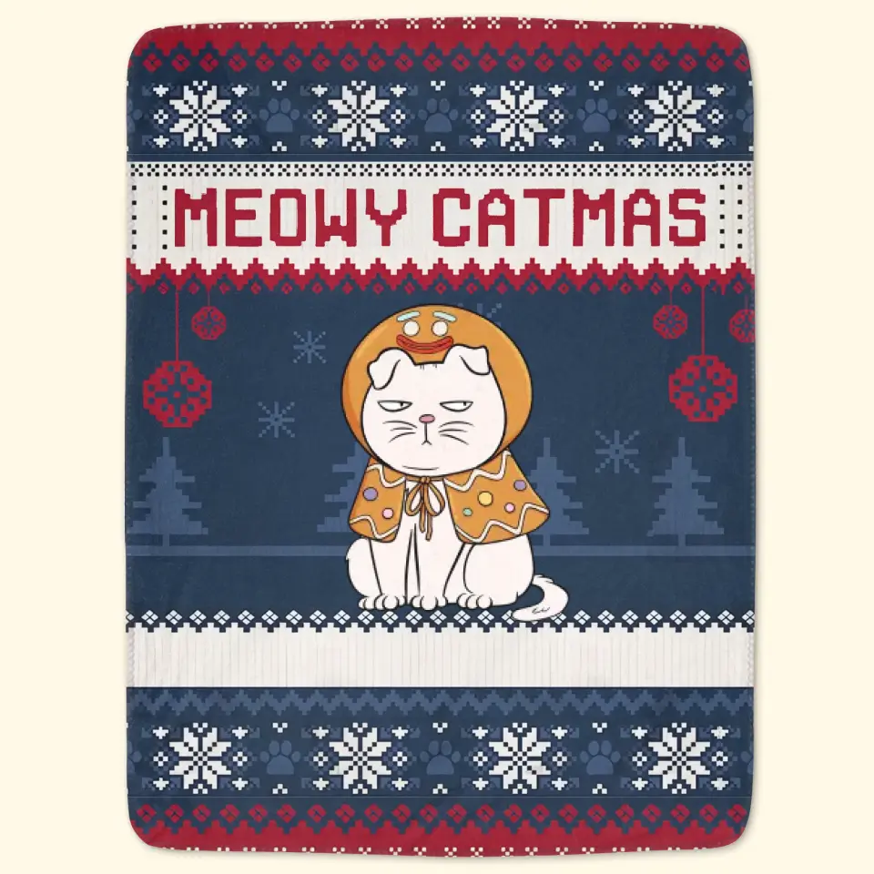 Meowy Catmas - Personalized Custom Blanket - Christmas Gift For Cat Mom, Cat Dad, Cat Lover, Cat Owner