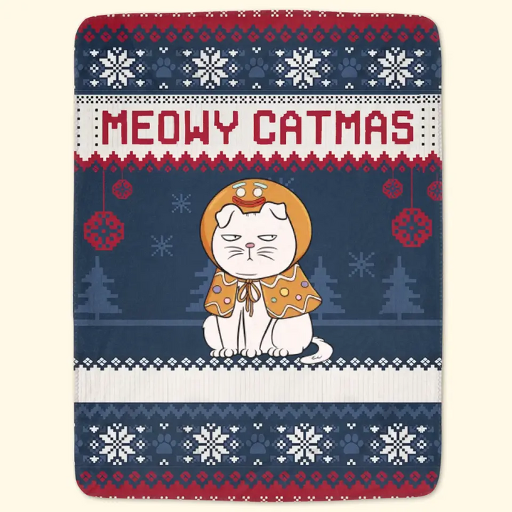 Meowy Catmas - Personalized Custom Blanket - Christmas Gift For Cat Mom, Cat Dad, Cat Lover, Cat Owner